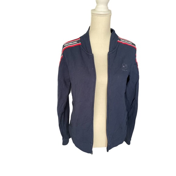 Reebok Womens Jacket & Pant Tracksuit Elastic Waist Logo Trim Size S Blue - Picture 3 of 11